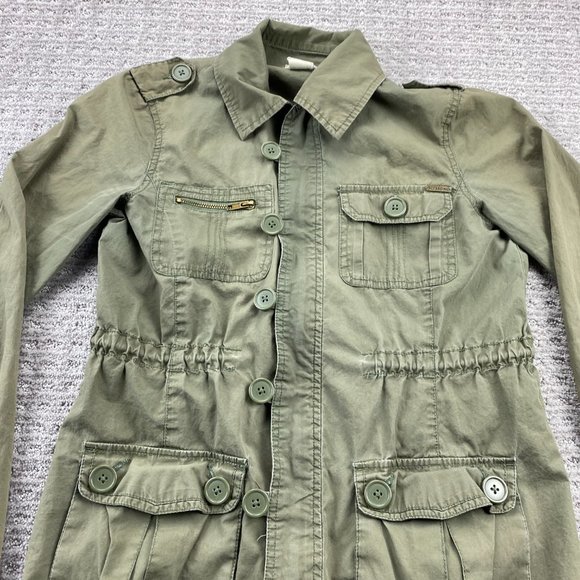 Billabong Shirt Women Small S Green Khaki Buttons Full Zip Light Jacket Cargo - Picture 2 of 15